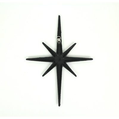 Mid-Century Modern Matte Black Cast Iron 8-Point Compass Star Wall Hangings, Set of 3 — 8.75x0.25x12, 7x0.25x8.75, 5.75x0.25x6.75 In