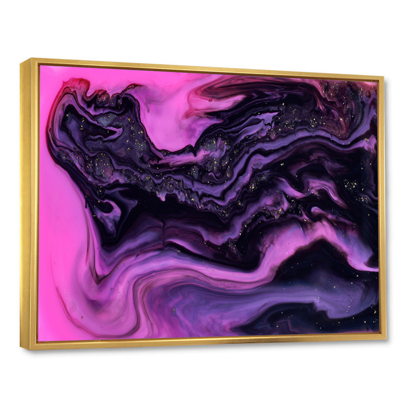 «Rose and Black Luxury Abstract Fluid Art I», reproduction d'art sur toile moderne, H 12 po x l 20 po x P 1 po