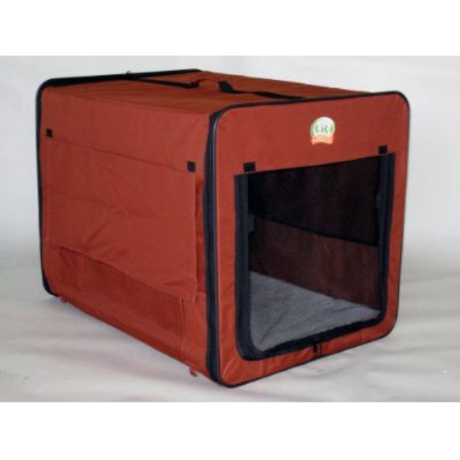 Large Brown Soft-Sided Portable Pet Crate with Mesh Windows