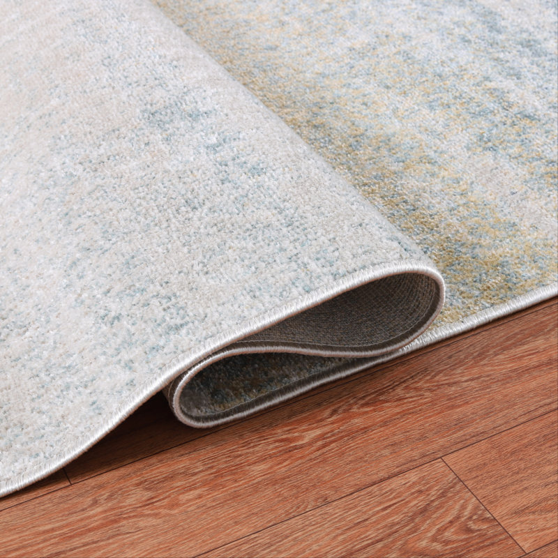Machine Washable Nash Ivory/Blue Rug, Rectangle 5' x 8'