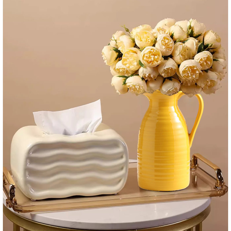Farmhouse Pitcher Vase,Ceramic Decrative Pitcher Vase, Yellow
