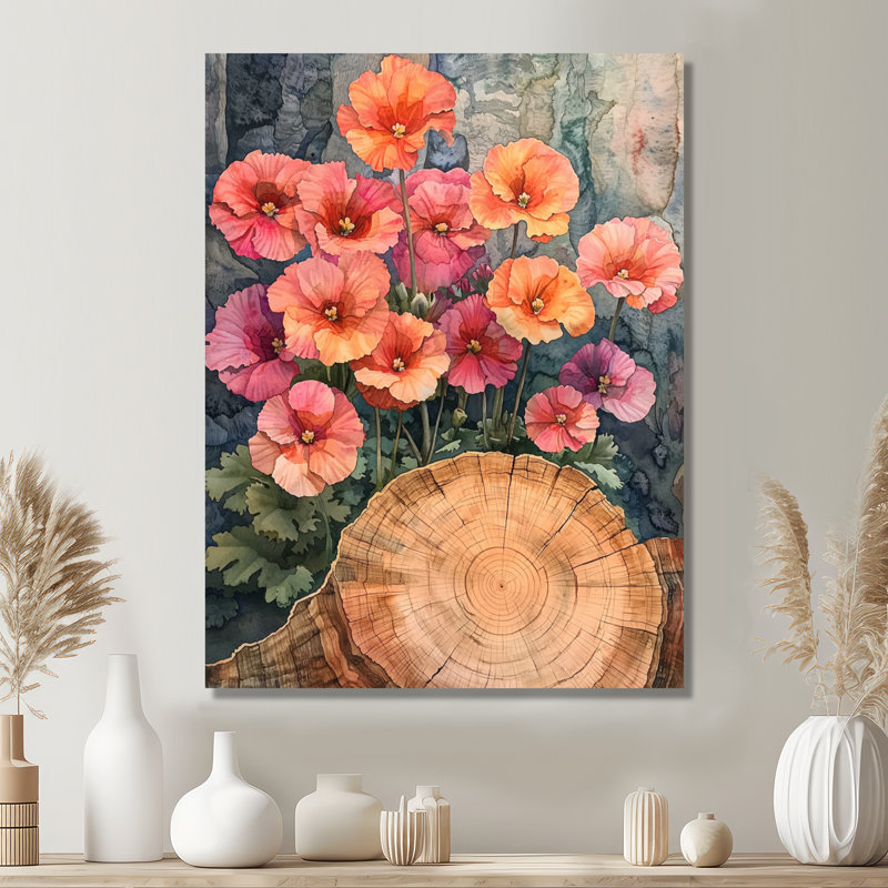 Geraniums Garden At The Wood Slide II - Geraniums, reproduction d'art sur métal, H 20 po x l 12 po