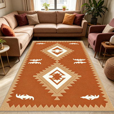 Tapis à double motif de losanges pour le salon, doux et confortable, convient à toutes les saisons, facile à entretenir, tapis de sol intérieur lavable à la machine, sous la table de ferme convenant à la chambre à coucher, à la salle à manger, au bureau, au balcon, au patio