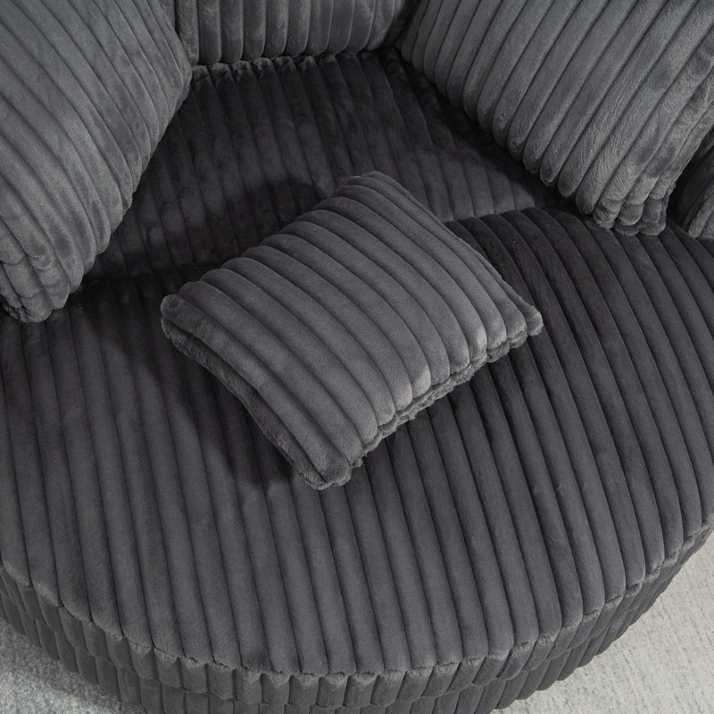 Upholstered Slipcovered Barrel Chair, Charcoal Faux Fur