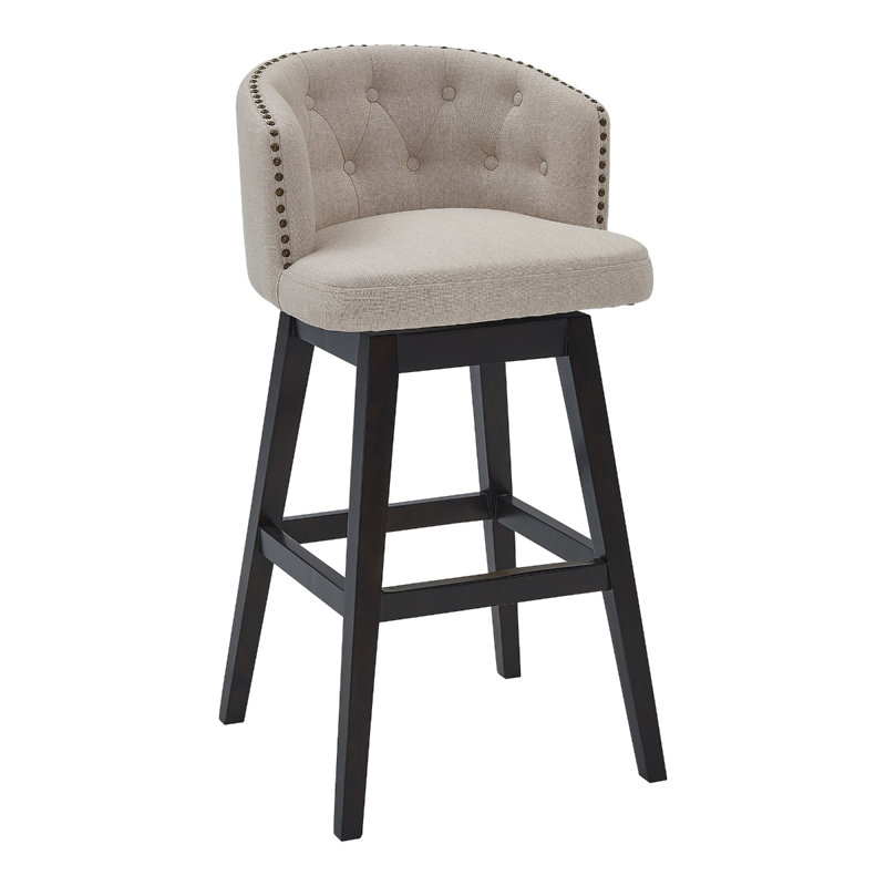 Tabouret de bar avec repose-pieds en tissu et bois espresso Micky, Brun clair