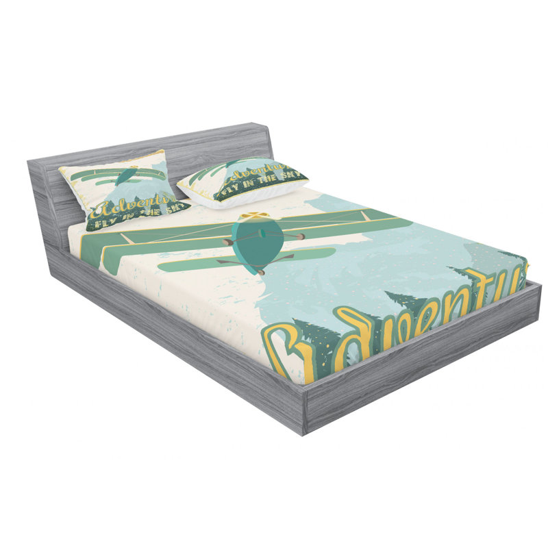 Ensemble de draps Old School Plane In The Sky Trees, Ensemble de draps pour lit double avec 2 taies d'o