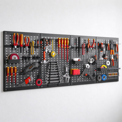60-Piece Tool Pegboard Set, Wall-Mounted Steel Storage Rack for Garage & Workshop, DIY Tool Organiser with Bins, Hooks & Wall Fixings, Adjustable Layout for Screws, Spanners and Hand Tools