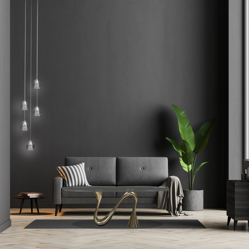 Frost 5 Pendants in Clear and Frosted Glass, Mixed, Black