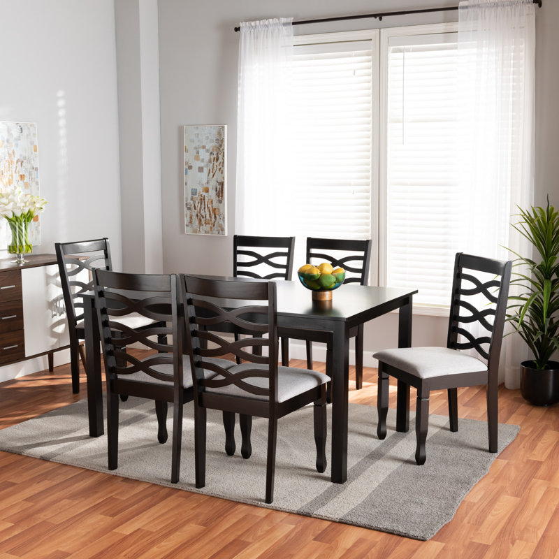 6 - Person Four Leg Dining Set, Dark Brown/Gray