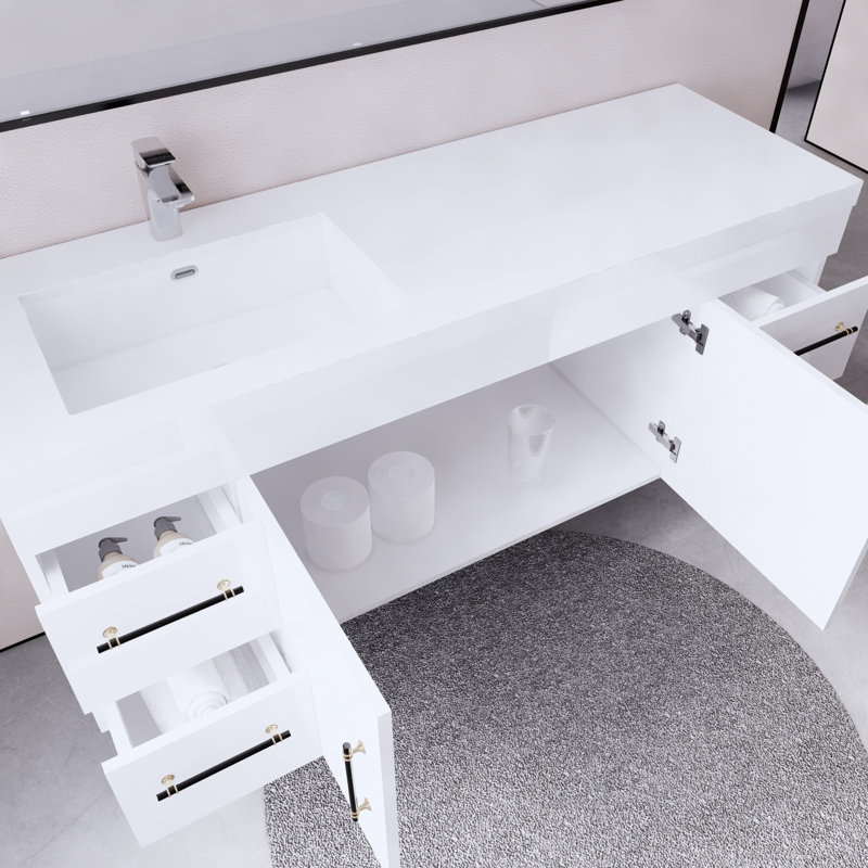Ensemble de meuble-lavabo mural simple 59 po Bastri, Blanc