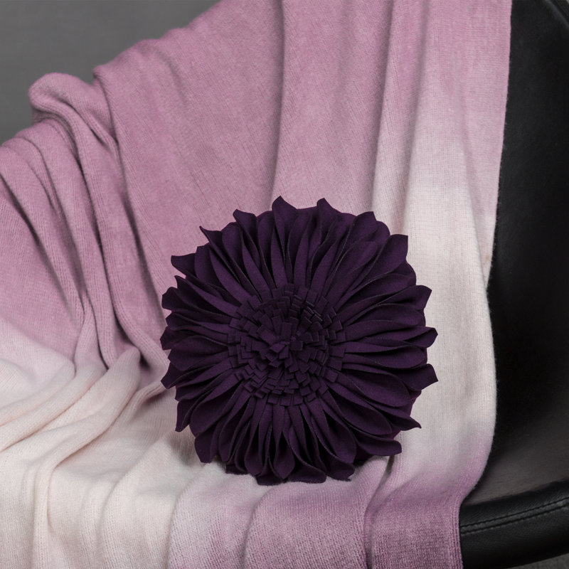 Appliqued Throw Pillow 3D Sunflower Accent Pillow Cover & Insert, Purple, Square 14"