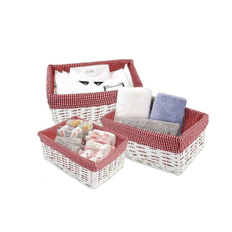 Lily Manor Wicker Storage Basket 3PC Bundle Storage Natural Basket Removable Lining Baskets 