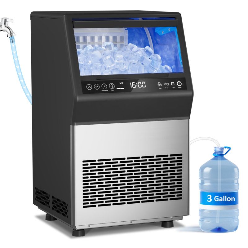 Ice Maker Machine Commercial - 100LBS/24H Freestanding Cabinet Ice Maker 45 Ice Cubes in 8-20 Mins, with 3 Ice Thickness Jug & Tap Water Inlet Auto Self-Cleaning for Home Office Bar
