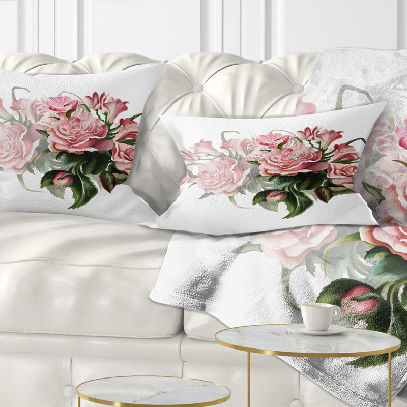 Coussin lombaire en aquarelle de bouquet floral rose