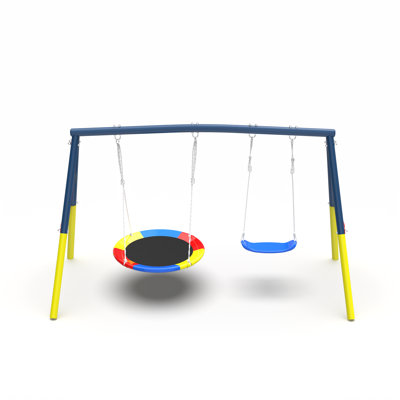 Swing Sets For Backyard, 440Lbs Load Capacity Swing Set, Heavy Duty A-Frame Metal Swing Stand And Adjustable Rope, Swingset Outdoor For Kids