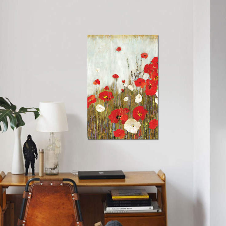 «Scarlet Poppies», reproduction sur toile, H 40 po x l 26 po x P 1,5 po, Toile tendue, Pas de tapis