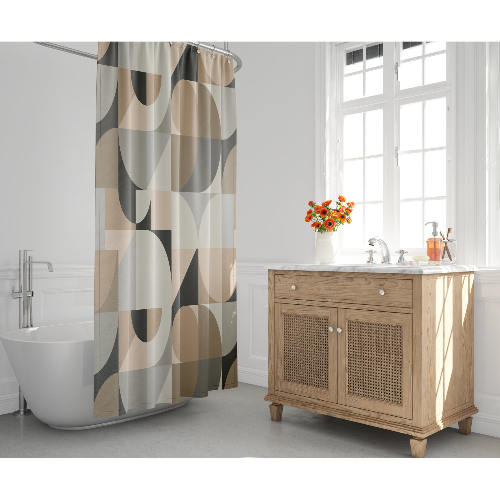 Stanley Mid-Century Shower Curtain, Beige
