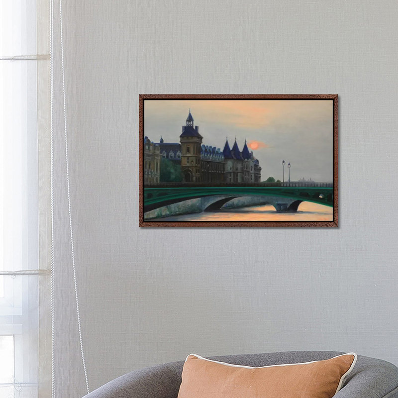 Paris Sunset And The Conciergerie by Nick Savides - Print on Canvas, Classic Brown Wood Framed, 66.04 cm H x 45.72 cm W