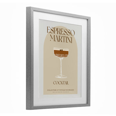 Stylish Retro Espresso Martini Framed Print Under Glass, design by Lil' Rue