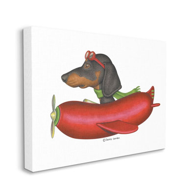 «Dachshund Flying in Weenie Mobile Playful Plane Illustration» par Danny Gordan - impression