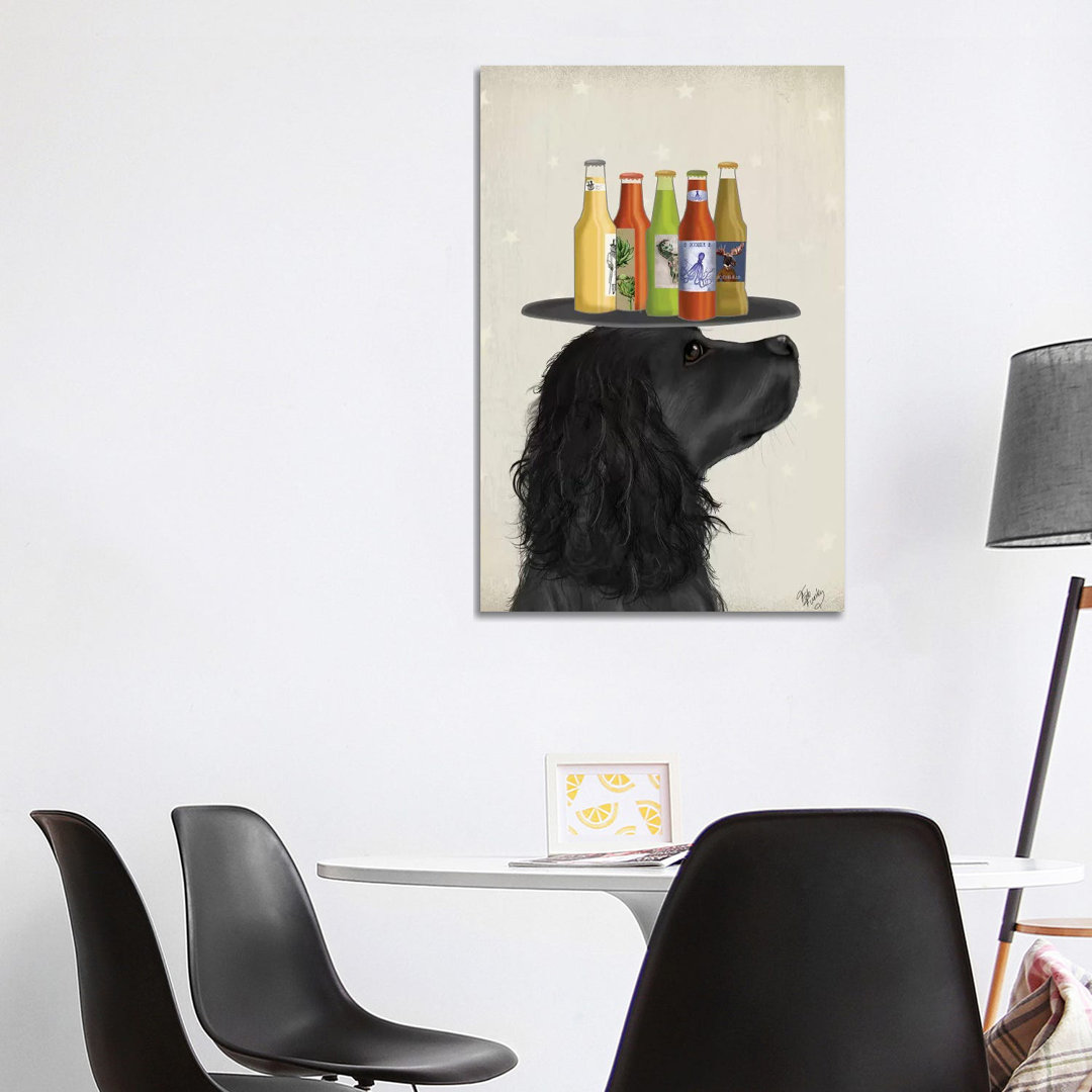 Cocker Spaniel Black Beer Lover by Fab Funky - Wrapped Canvas Gallery-Wrapped Canvas Giclée