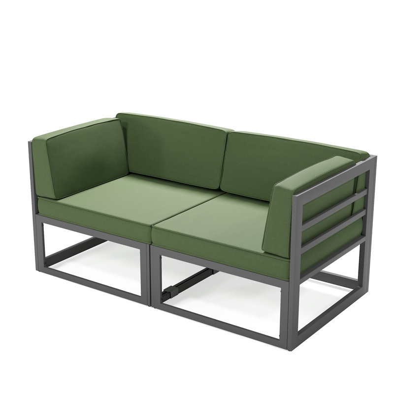Ensemble de 2 fauteuils de coin d'extérieur en aluminium avec coussins (ensemble de 2), Vert, Gris