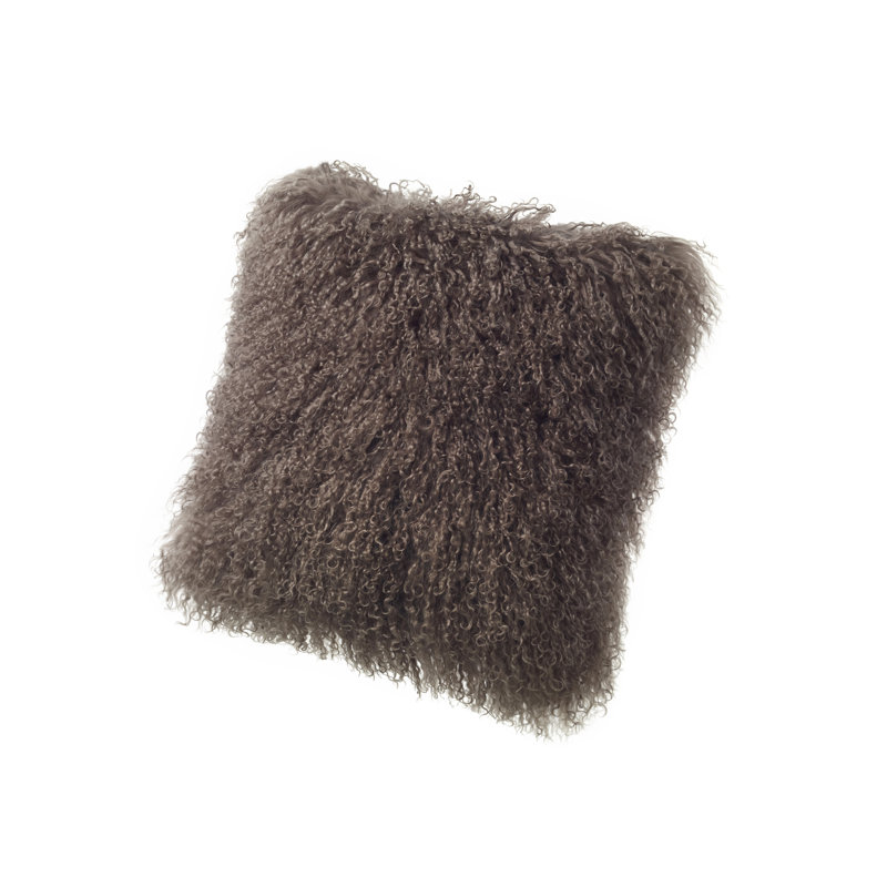 Fibre by Auskin Longwool Tibetan Lamb Cushion Square 20" L Luxury Sheepskin Pillow, Portabella, 20" H x 20" W