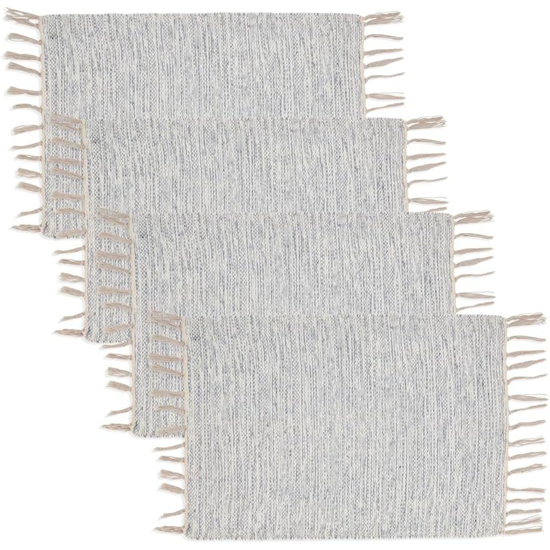 Blue Delicate Handloom Table Runner With Fringe, 12" W x  18" L, 4
