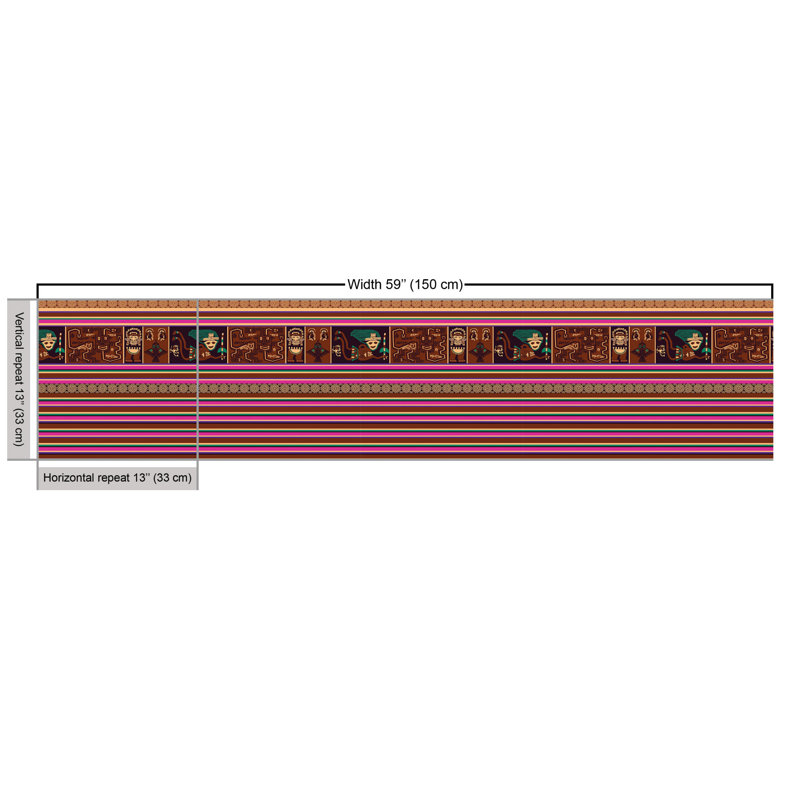 Winfield Folk Motifs and Stripes Fabric