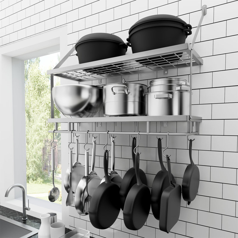 Iron Wall Mounted Pot Rack, Silver