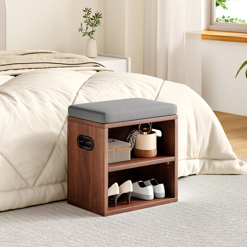 4 Pair Shoe Storage Bench, Walnut/Dark Gray