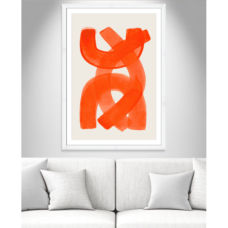 «Orange Strokes Print» par Haniff, L 35 po x H 49 po, Blanc satiné, Imprimé mat