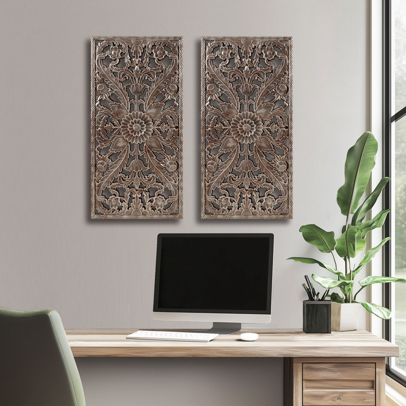 Abequa Carved Wood 2-piece Wall Art Set, Bronze
