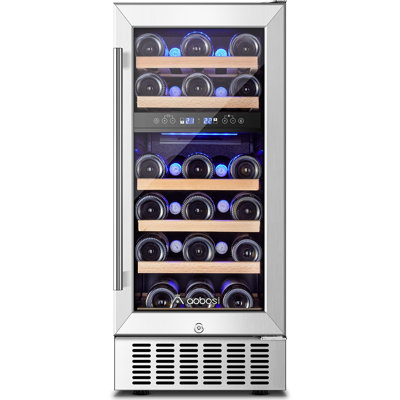 Aaobosi 15 Inch Dual Zone Wine Fridge, 28 Bottles Built-in Or Freestanding Fridge,41-64°f Wine Cooler With Professional Compressor，low Noise And No Fog