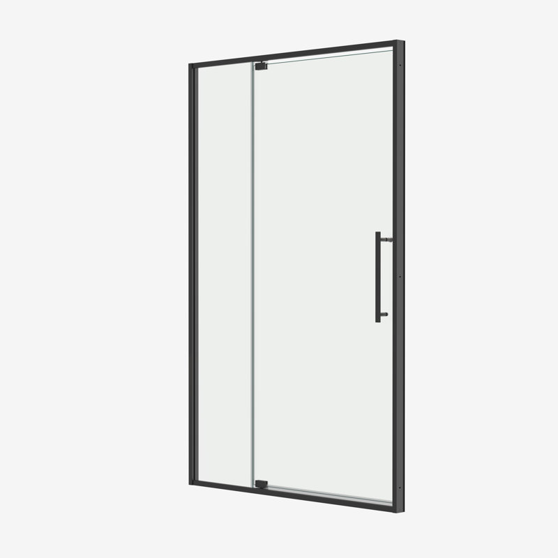 Porte de douche pivotante l 44-48 "x H 74", ouverte à l'extérieur, arrêt à 105 degrés, avec finition en verre trempé noir mat 5/16 "