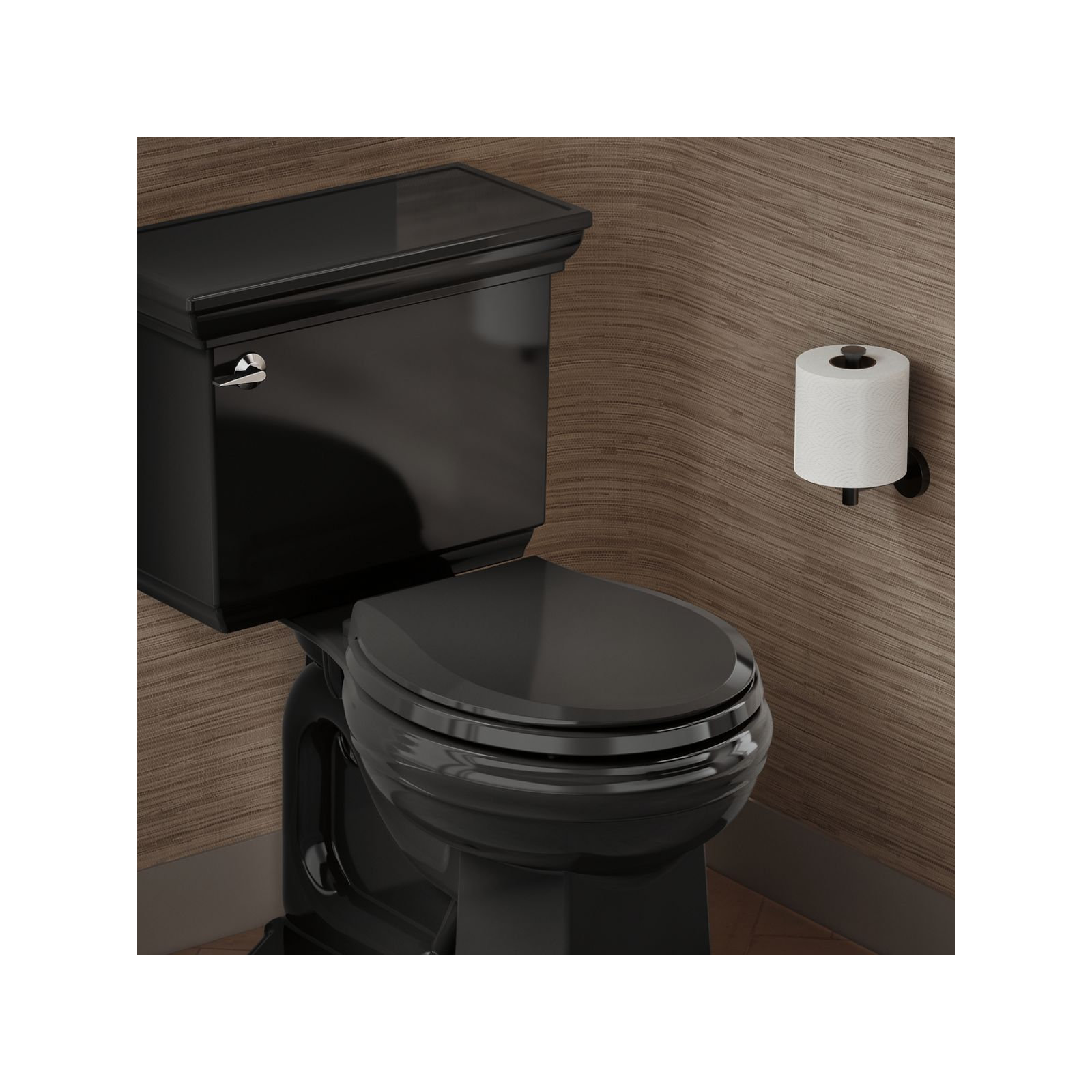 Cachet Nightlight Quiet-Close with Grip-Tight Round Toilet Seat, Black, Ready Latch