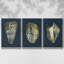 Ensemble de 3 pièces encadrées sur toile, feuille d'or I sur cobalt-97792036-97792032