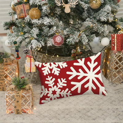 Joyeux hiver flocons de neige tombant rouge housse de coussin de Noël housse de coussin de vacances pour canapé décoration de la maison 16 x 24 pouces