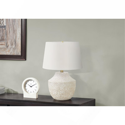 Lighting, H 20 po, lampe de table, béton crème, abat-jour ivoire / crème, moderne