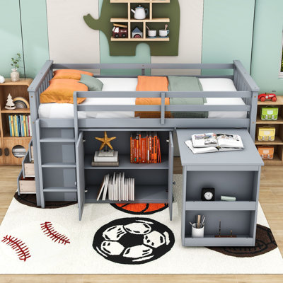 Twin Loft Bed With Storage Drawer, Shelves, Desk And Ladder