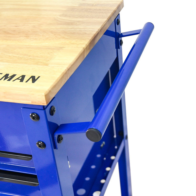 Chariot à outils robuste à 3 tiroirs avec plateau en bois, tablette réglable et roulettes verrouillables - Armoire de rangement multifonctionnelle pour atelier