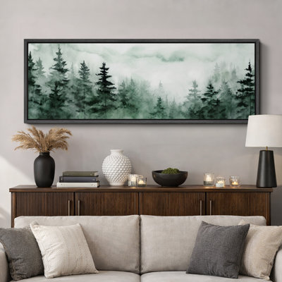 Paysage de forêt boisée, forêt brumeuse, aquarelle, paysage naturel
