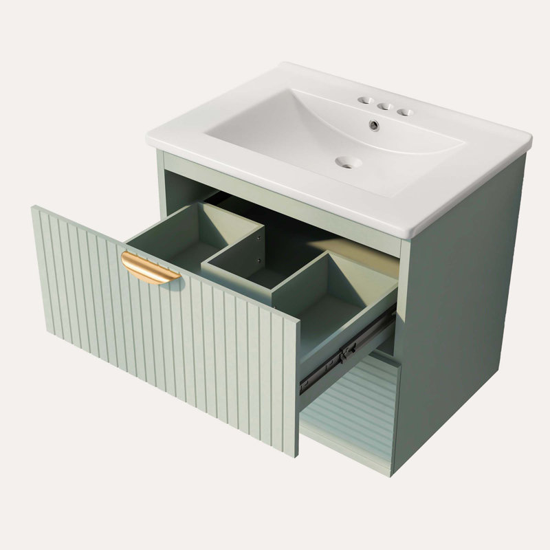 Meuble-lavabo mural moderne à 2 tiroirs, Vert