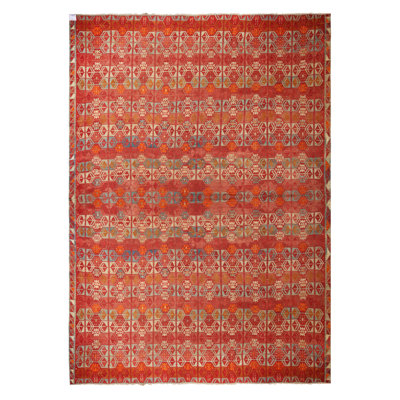 Hand-Knotted 1930s Kilim Red/Beige 13'1" x 16'5" Wool Area Rug