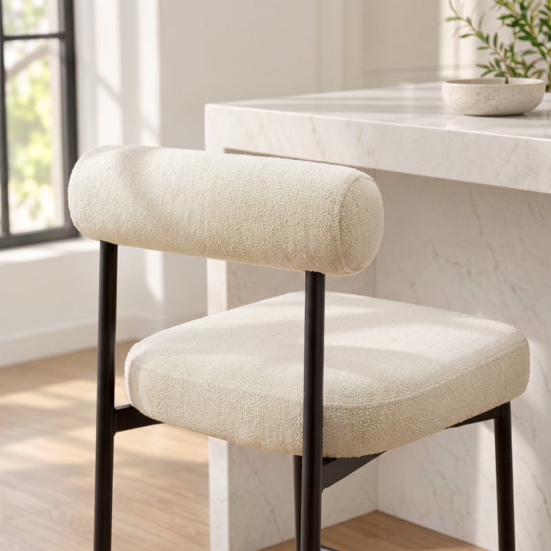 Alrick 26"H Mid-Century Upholstered Counter Stool with I-Beam Frame, Beige