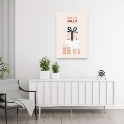 Holly Jolly Gifts Abstract Contemporary Winter Wall Art Print 1 Piece Wrapped Canvas Wall Art