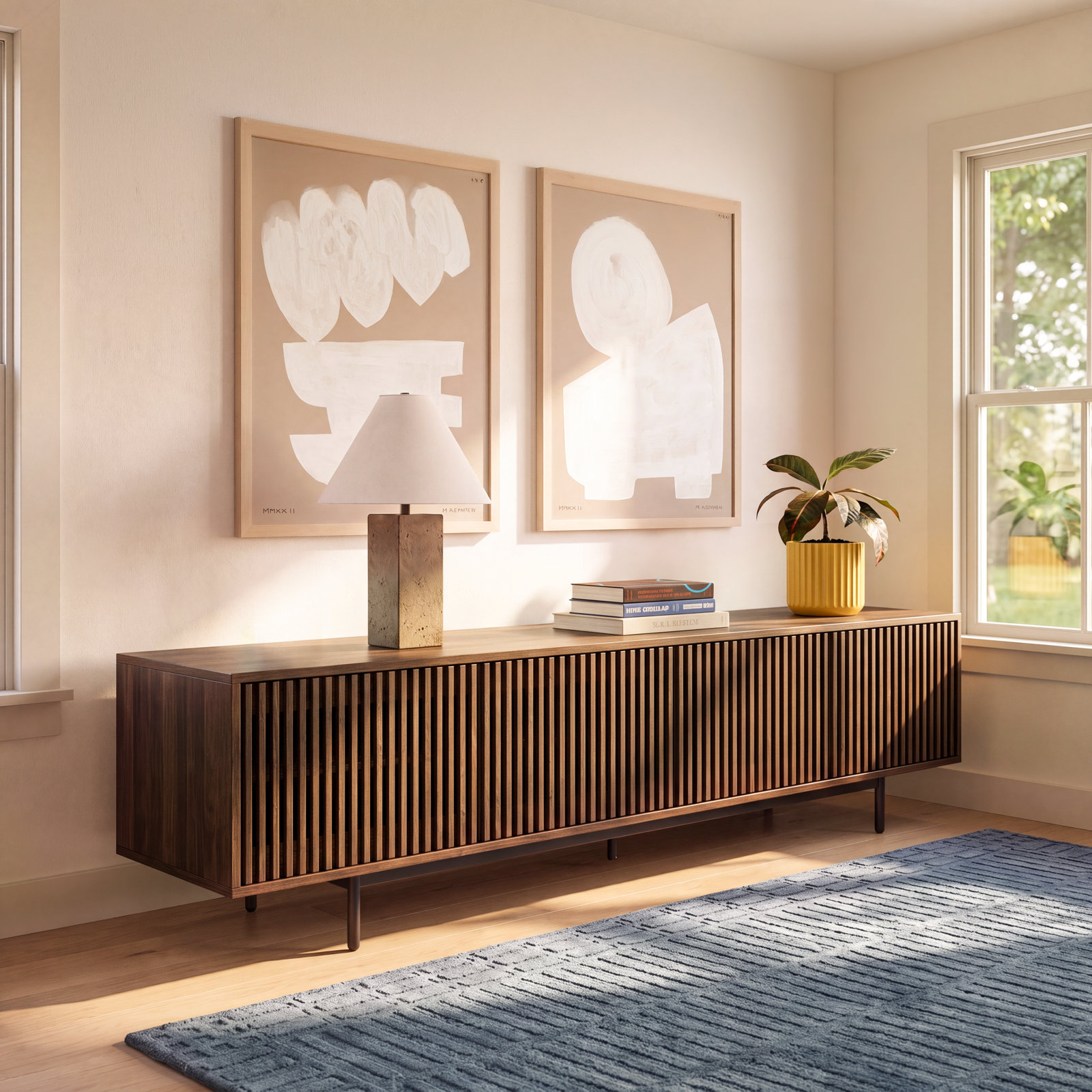 Daila TV Stand, 21.26" H x 95" W x 18.89" D, Walnut