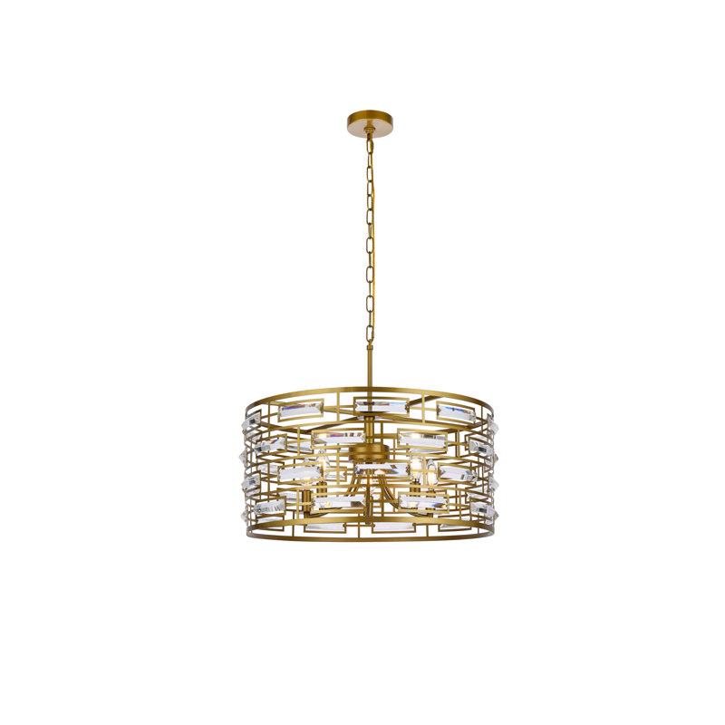 Lustre tambour 5 lumières Sybil, Laiton, H 77 po x l 24 po x P 24 po