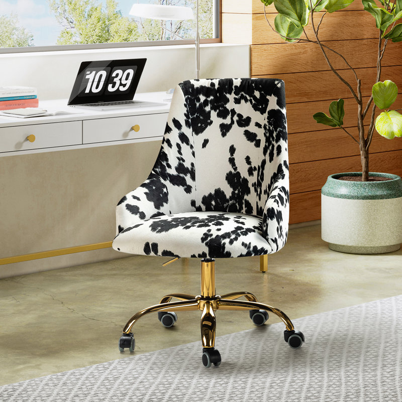 Landynn 21" W Modern Swivel Task Chair with Animal Print Design, Black