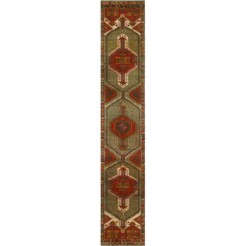 One-of-a-Kind 2'4" x 13'8" 1980s Runner Wool Area Rug in Red